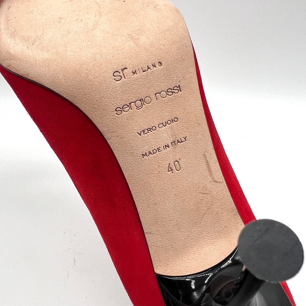 SERGIO ROSSI Shoes Womens 40 Red Suede Milano Pump Pointy Toe Heels Stiletto - Picture 10 of 13